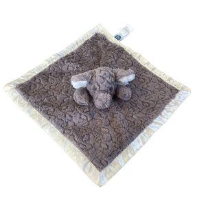MARY MEYER BABY Plush ELEPHANT BLANKET Brown Taupe Yellow Satin Stuffed Toy NWT